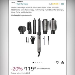 7MAGIC Hair Dryer Brush & 6 in 1 Hair Styler, 110 Volts,
1200 Watts, Ionic Tech.